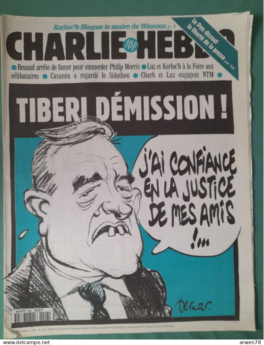 CHARLIE HEBDO 1996 N° 208 MAIRIE DE PARIS TIBERI DEMISSION J'AI CONFIANCE EN LA JUSTICE DE MES AMIS - Humor