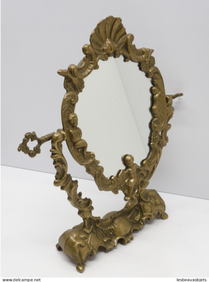 -JOLI MIROIR à POSER LAITON ROMANTIQUE PSYCHE ORIENTABLE déco XXe GLACE   E