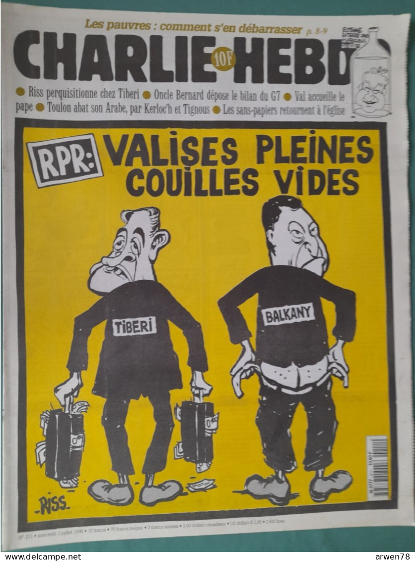 CHARLIE HEBDO 1996 N° 211 RPR TIBERI BALKANY VALISES PLEINES COUILLES VIDES - Humour