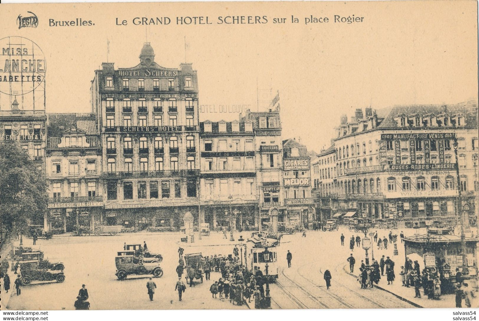 BELGIQUE : BRUXELLES : Le GRAND HOTEL SCHEERS Sur La Place Rogier - Cafés, Hôtels, Restaurants