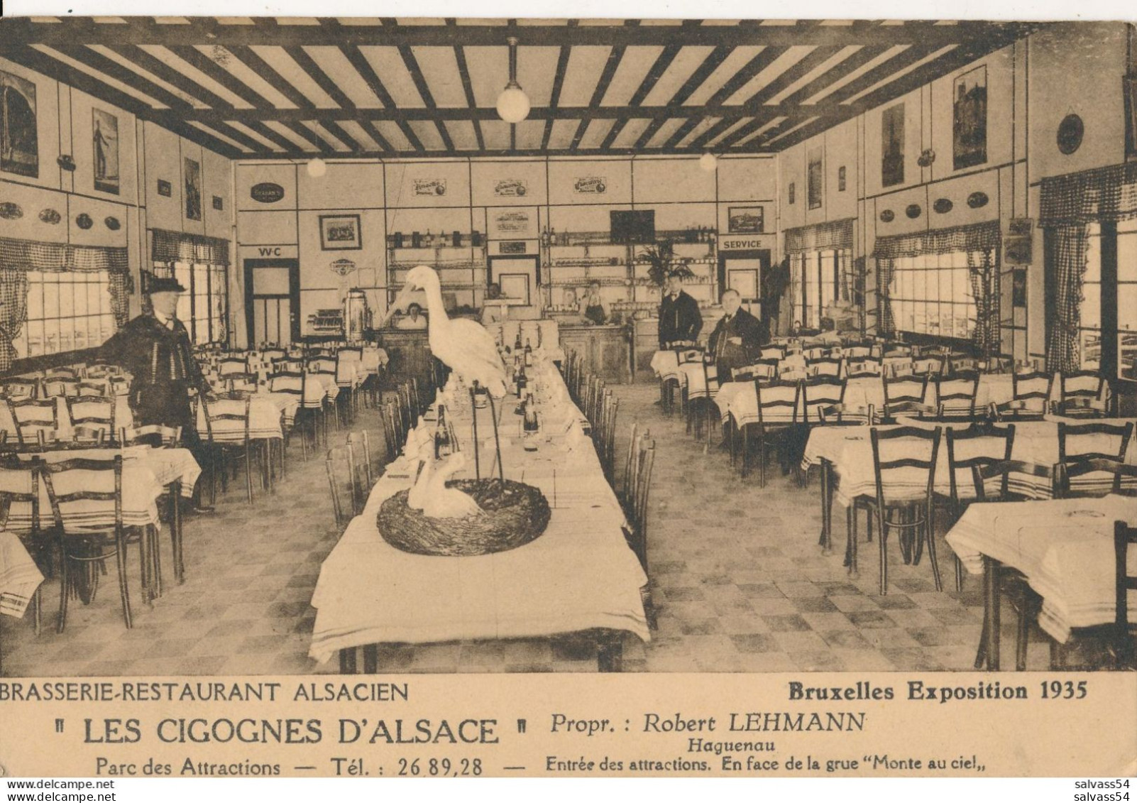 BELGIQUE : BELGIUM - Bruxelles - Brasserie Restaurant Alsacien - "Les Cigognes D'Alsace" - Exposition 1935 - Cafés, Hôtels, Restaurants