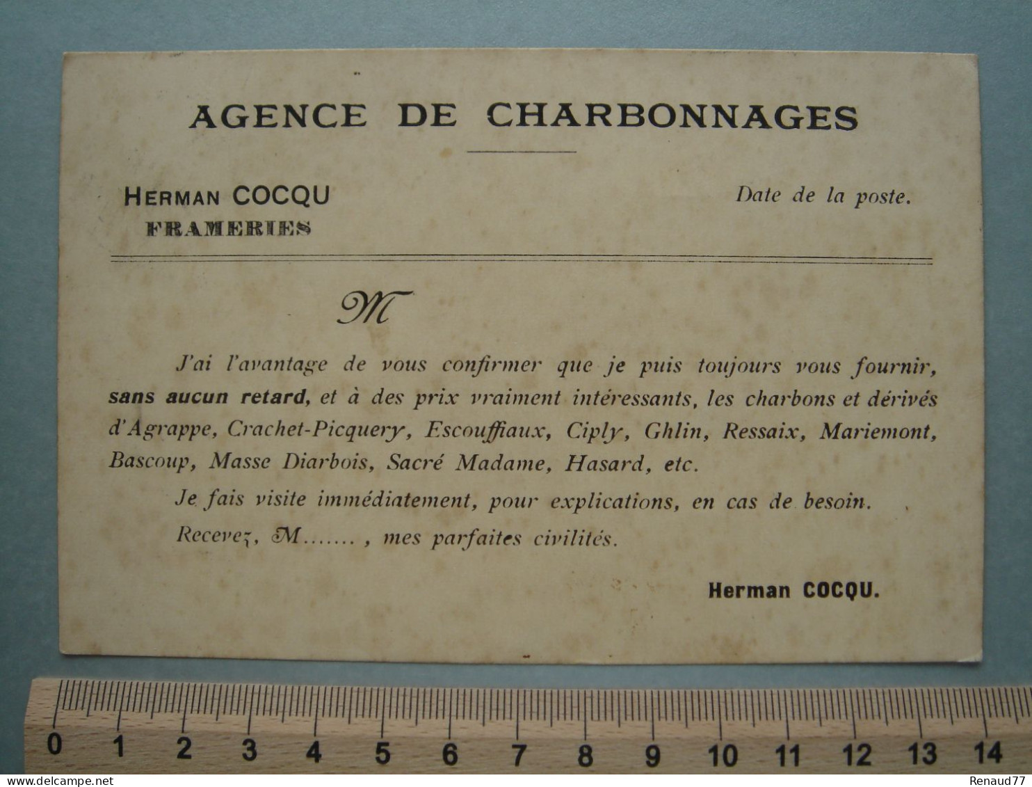 FRAMERIES - AGENCE DE CHARBONNAGES - HERMAN COCQU - D'Agrappe, Crachet-Picquery, Escouffiaux, Ciply, Ghlin Ect . - Frameries