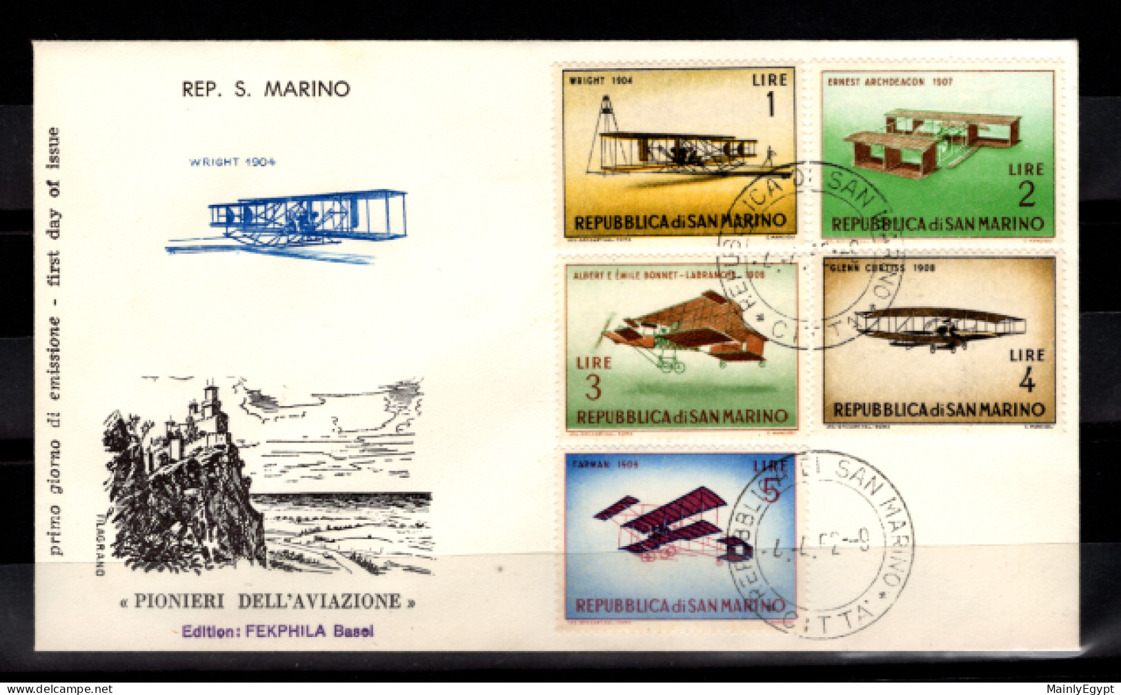 SAN MARINO - 1962 2 X FDC - Mi.719-723, Old Airplanes (BB043) - Brieven En Documenten