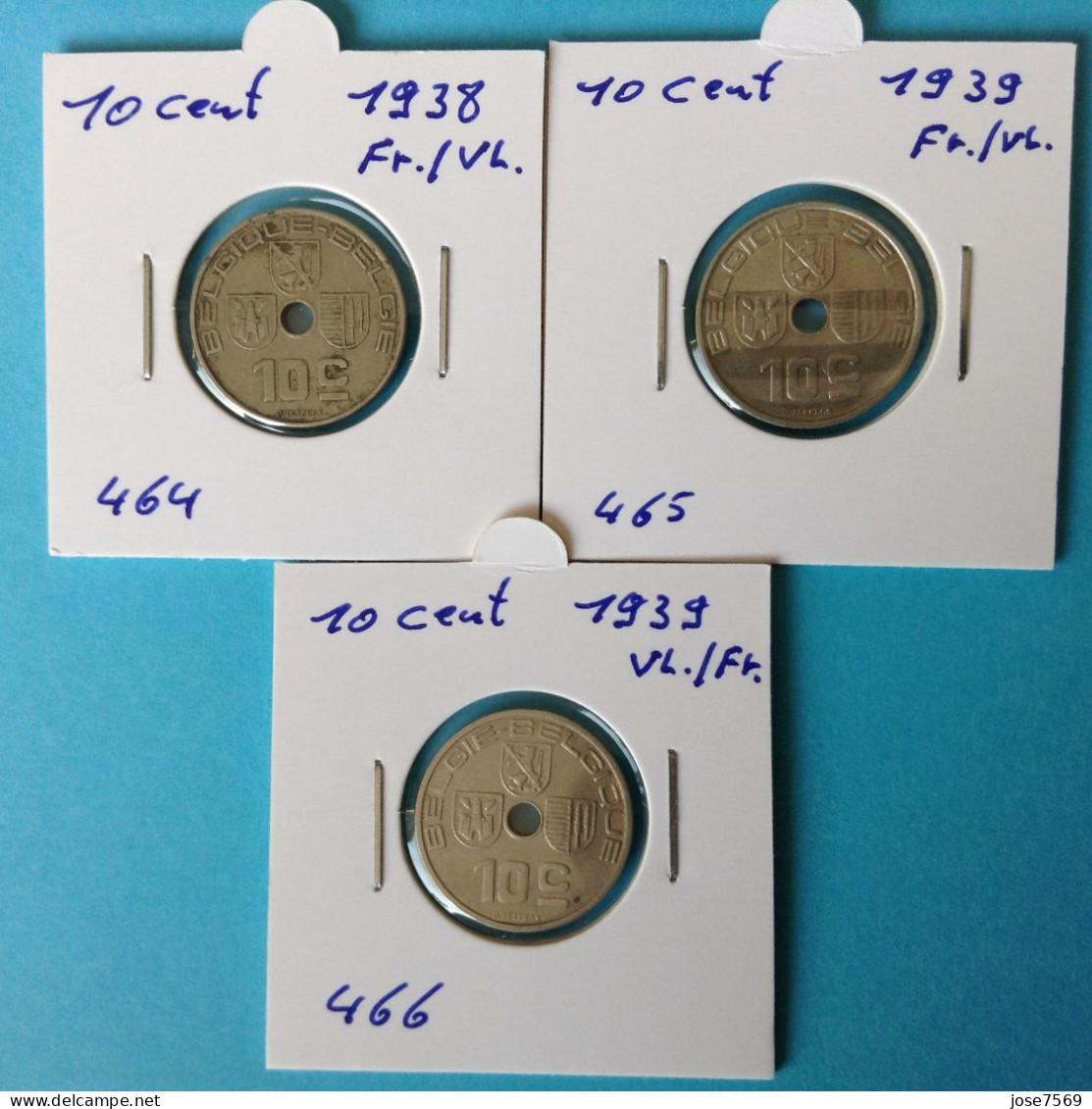 België Leopold III 3 X 10 Cent 1938-39 Vl-Fr / Fr-Vl. (Morin 464-65-66) - 10 Cents