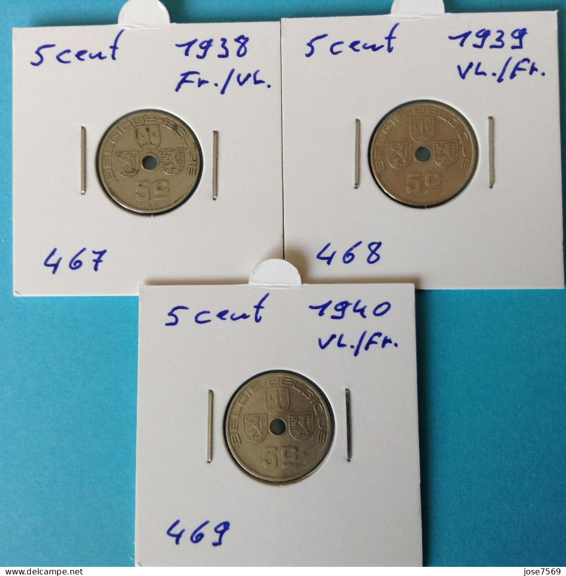 België Leopold III 3 X 5 Cent 1938-40 Vl-Fr / Fr-Vl. (Morin 467-68-69) - 5 Cent