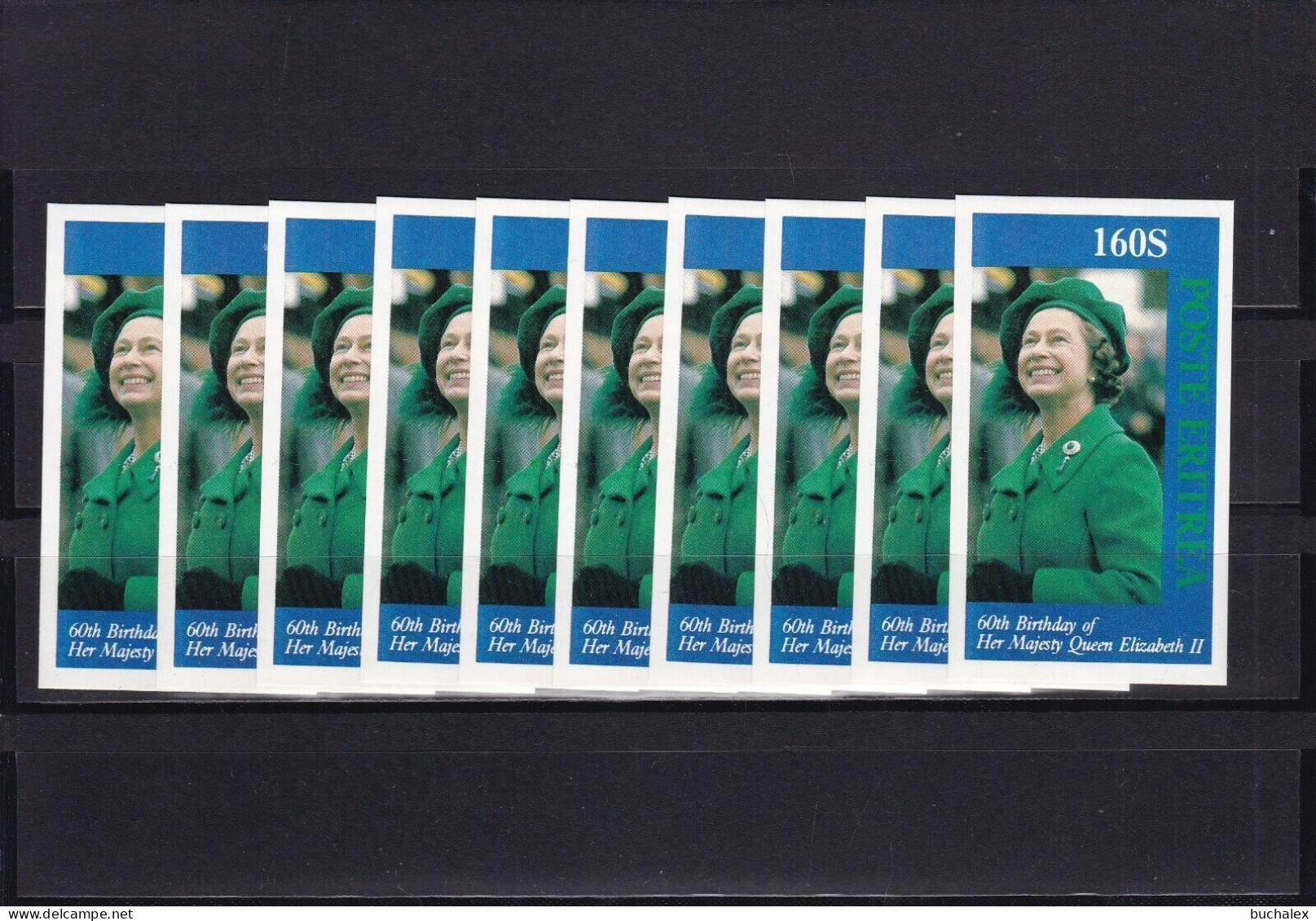 10 X Royals, 60 Th Birthday Of HM Queen Elizabeth The Queen Mother BF Imperfect MNH, Eritrea - Eritrea