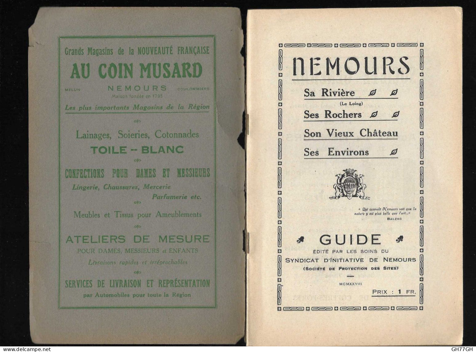 Guide Nemours 1928 Par Le Syndicat D'initiative - Ile-de-France