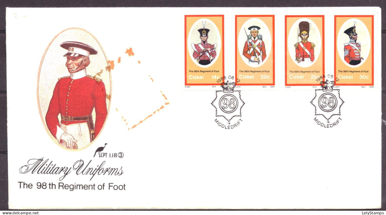 Ciskei 98 T/m 101 FDC Unwritten Military Uniforms (1986) - Ciskei