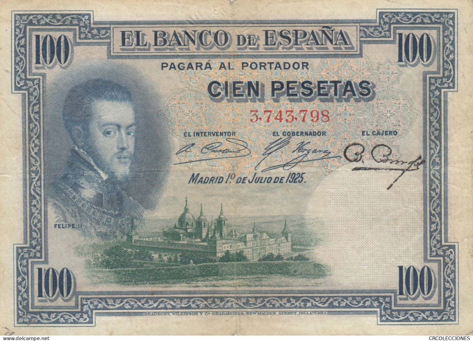 CRBS0265 BILLETE ESPAÑA 100 PESETAS 1925 DOBLE RESELLO MBC - 100 Pesetas