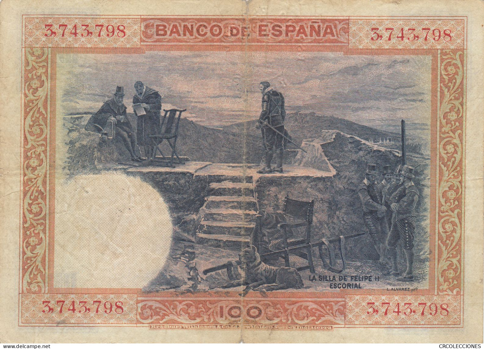 CRBS0265 BILLETE ESPAÑA 100 PESETAS 1925 DOBLE RESELLO MBC - 100 Pesetas