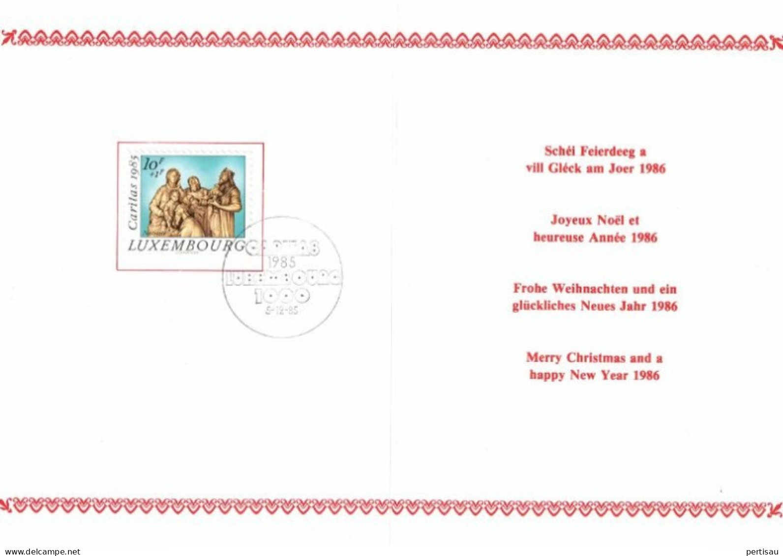 Wenskaart Joyeux Noel Et Heureuse Annee 1986 Speciale Afstempeling 1985 - Tarjetas Conmemorativas