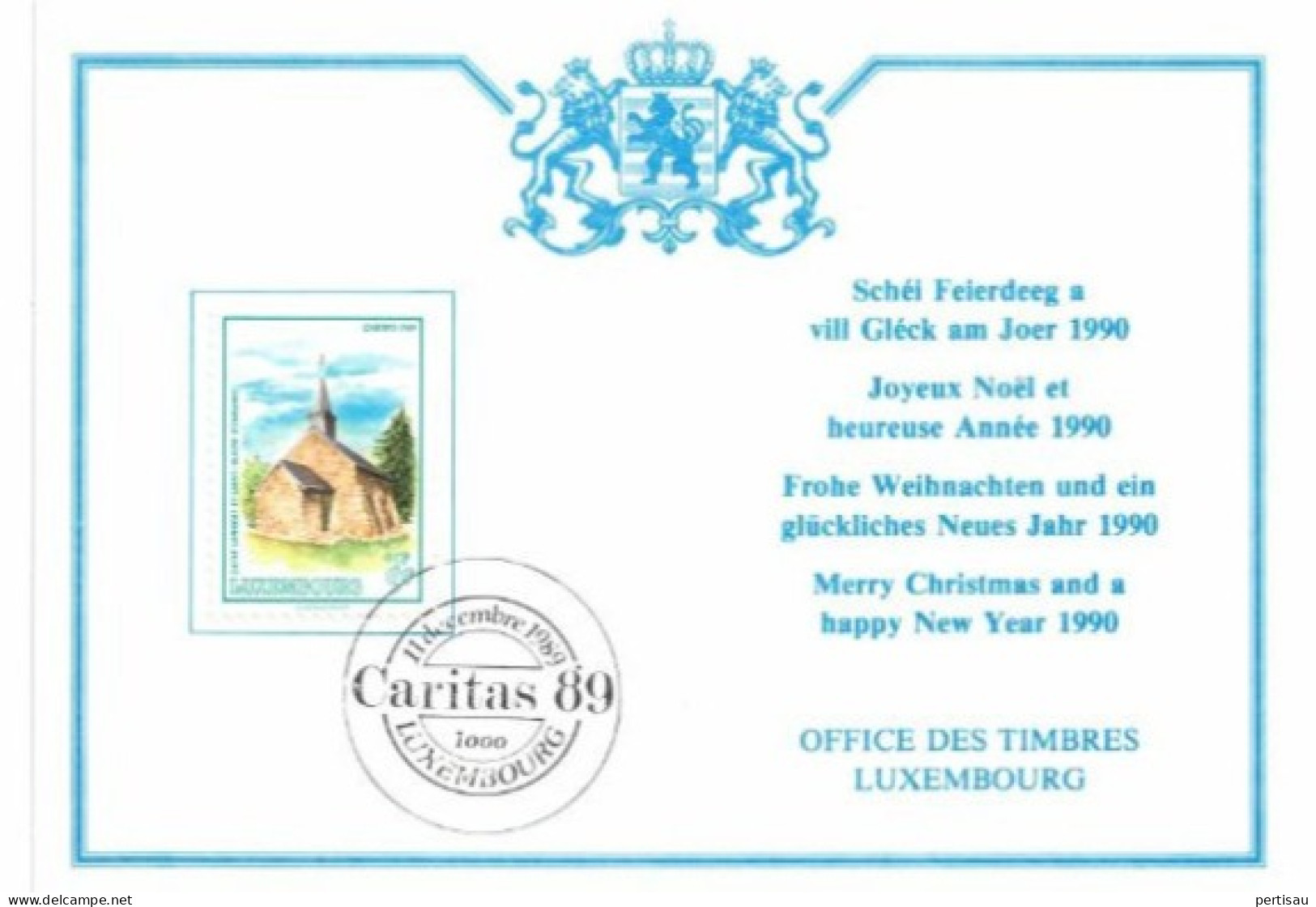 Wenskaart Joyeux Noel Et Heureuse Annee 1990 Speciale Afstempeling 1989 - Cartes Commémoratives