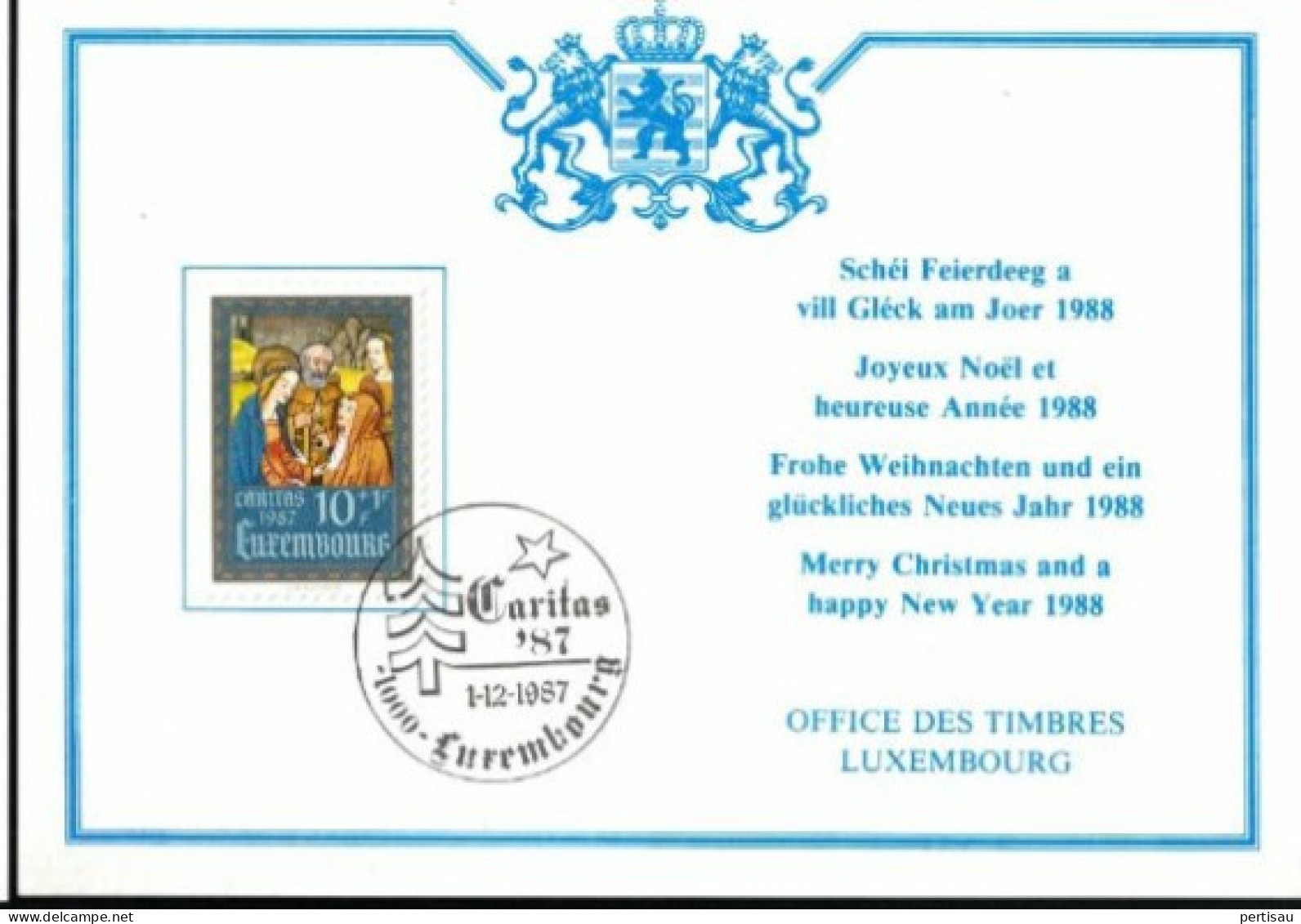 Wenskaart Joyeux Noel Et Heureuse Annee 1988 Speciale Afstempeling 1987 - Commemoration Cards