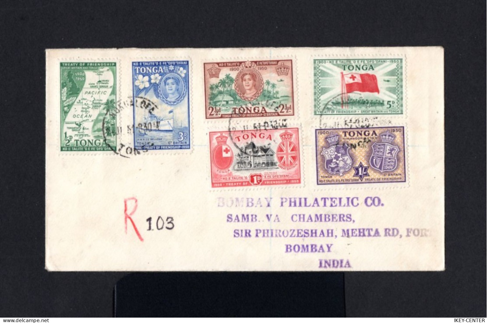 12622-TONGA-REGISTERED COVER NUKUALOFA To BOMBAY (india). 1951.British Colonies.Enveloppe RECOMMANDE - Tonga (...-1970)