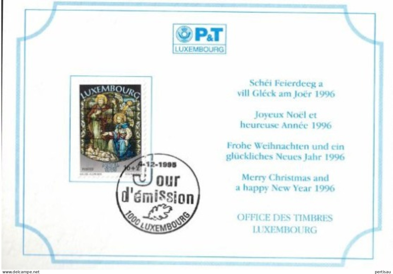 Wenskaart Joyeux Noel Et Heureuse Annee 1996 Speciale Afstempeling 1995 - Cartes Commémoratives