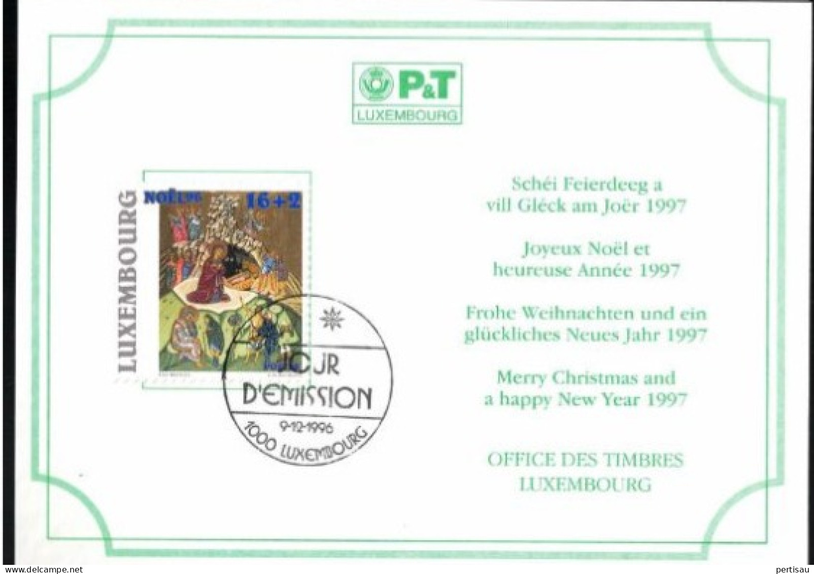 Wenskaart Joyeux Noel Et Heureuse Annee 1997 Speciale Afstempeling 1996 - Cartes Commémoratives