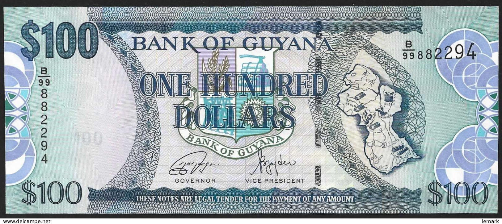 Guyana 100 Dollar 2022 P36e UNC - Guyana