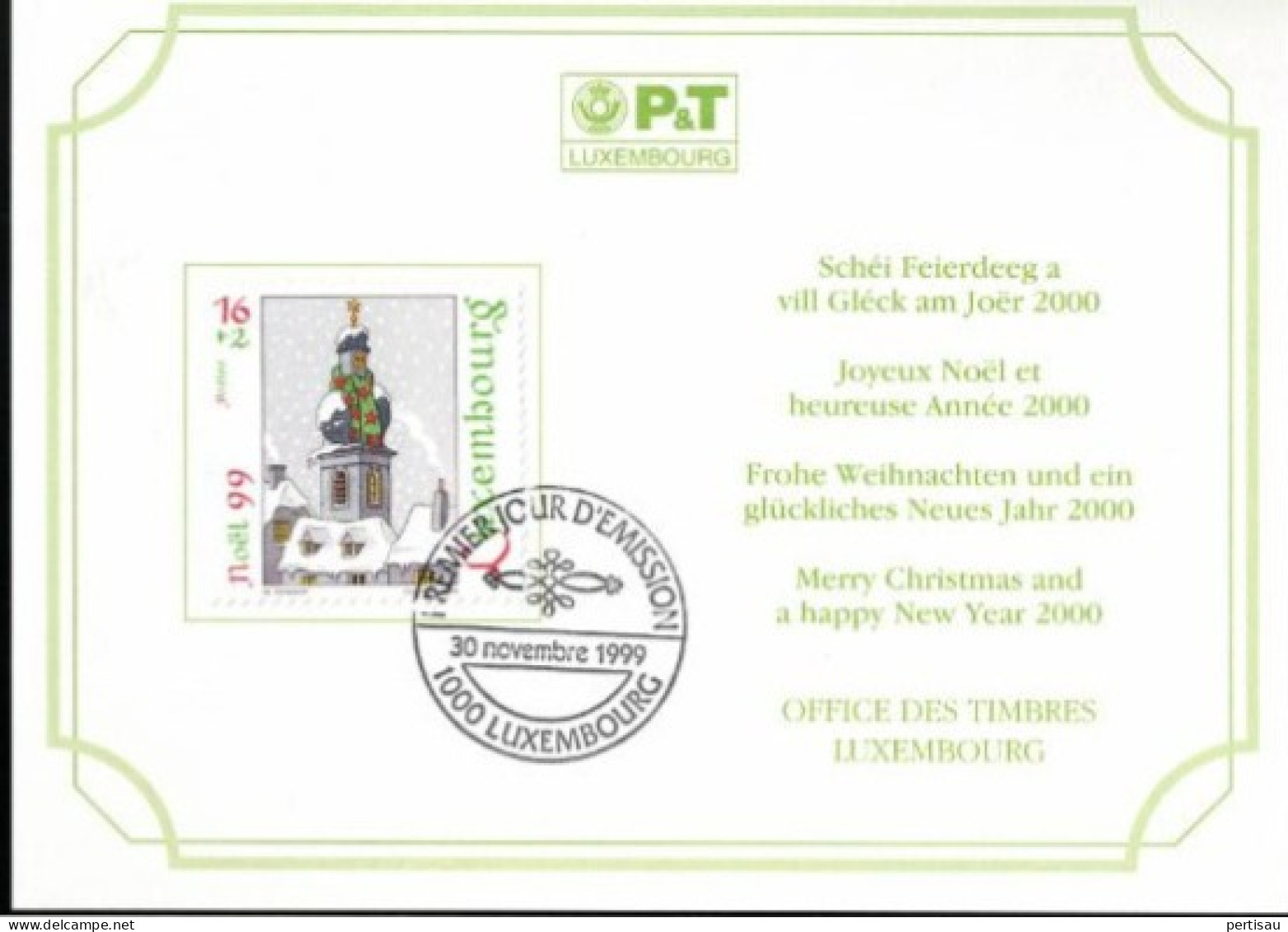 Wenskaart Joyeux Noel Et Heureuse Annee 2000 Speciale Afstempeling 1999 - Commemoration Cards