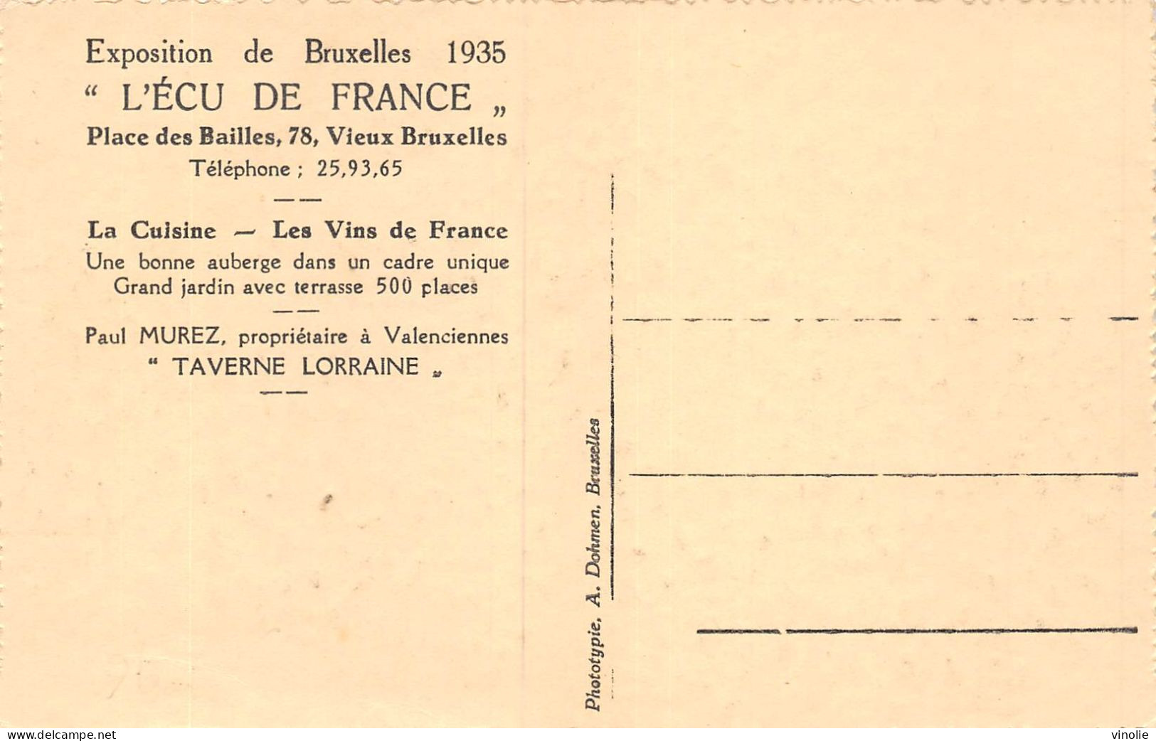 PIE-T-BRA-PL-23-4115 : VIEUX BRUXELLES. L'ECU DE FRANCE - Cafés, Hôtels, Restaurants