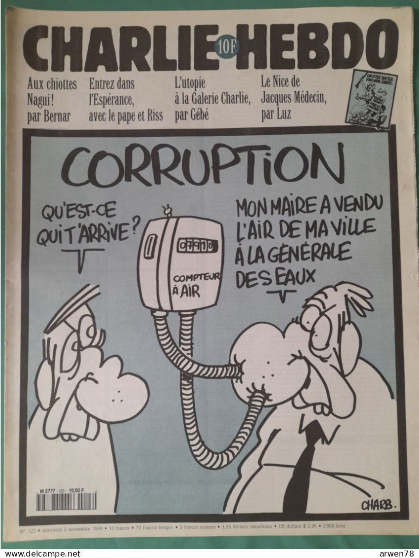 CHARLIE HEBDO 1994 N° 123 CORRUPTION GENERALE DES EAUX - Humor