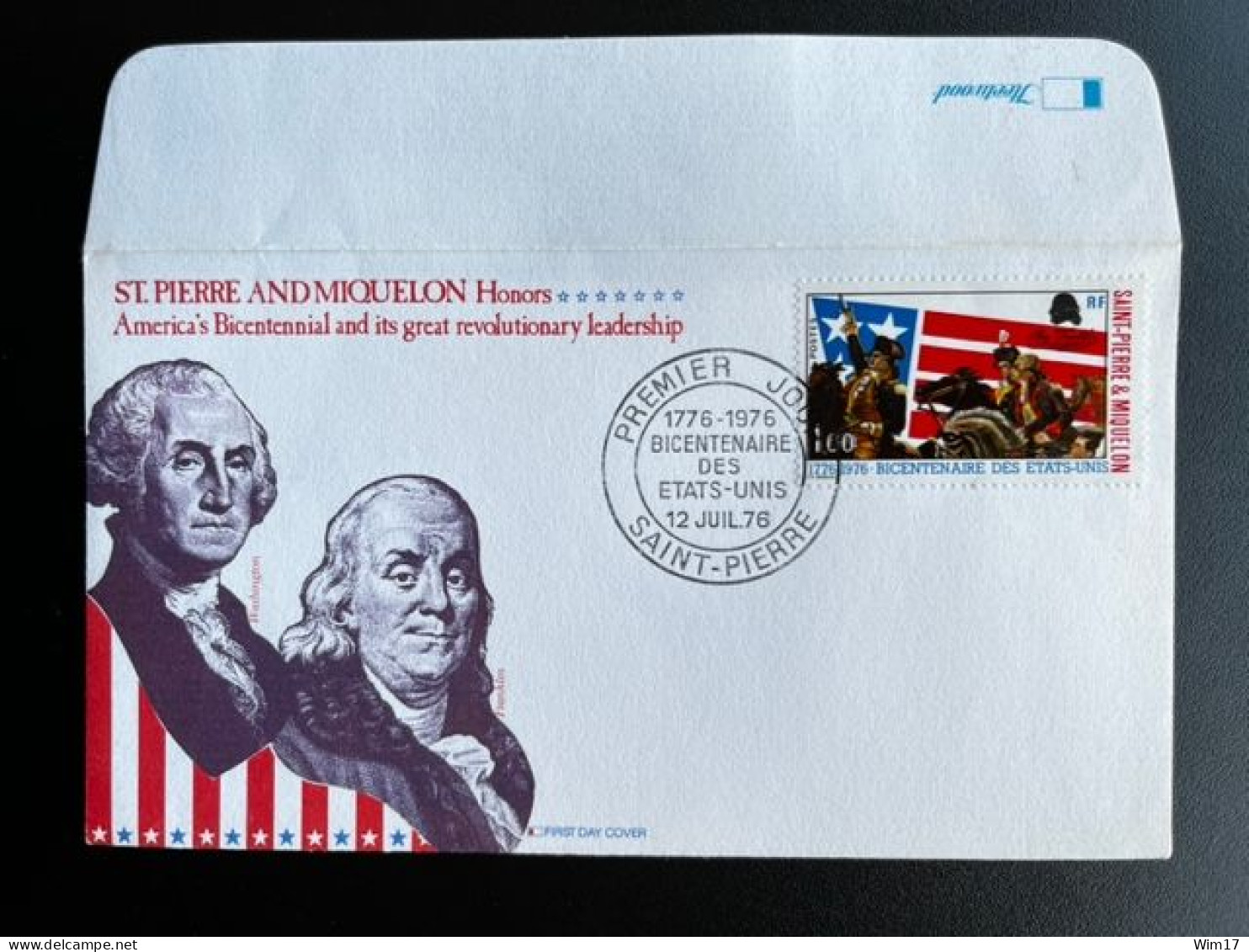 SAINT PIERRE ET MIQUELON 1976 FDC USA BICENTENNIAL - FDC