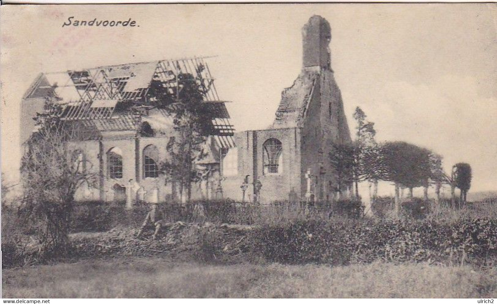 AK Sandvoorde - Zerstörte Kirche - Feldpost Pion.-Komp. 245 123. Inf.-Div. - 1916 (64786) - Zonnebeke
