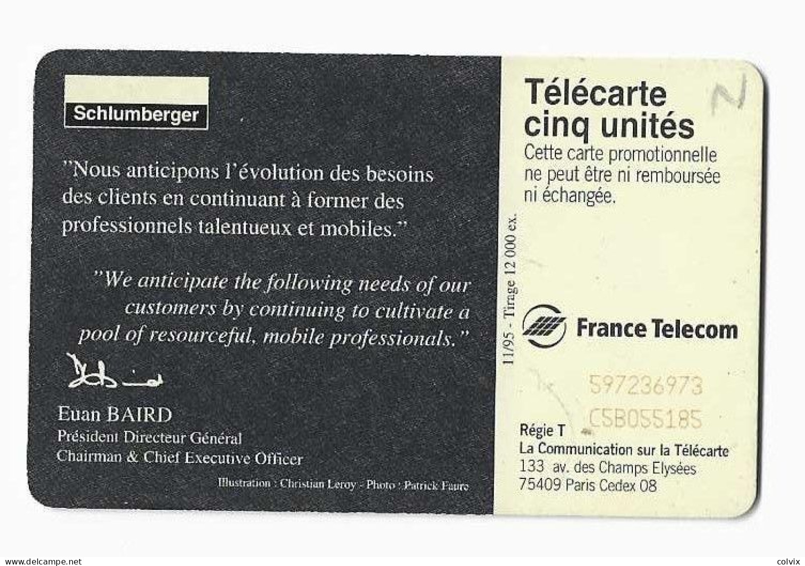 FRANCE TELECARTE 5 UNITES  GN200 SCHLUMBERGER  NEUVE MINT Date 11/1995 - 5 Unità