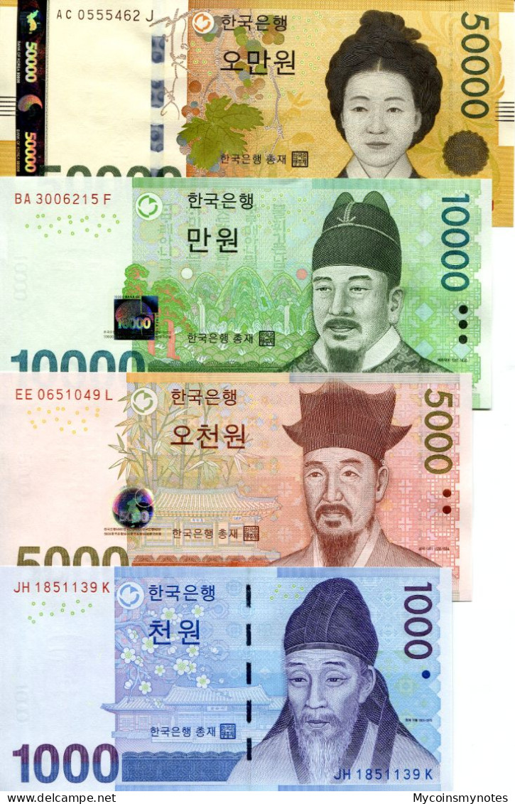 SOUTH KOREA, Set 4 PCS, 1000 Till 50000 Won, 2006/7/9, P54/5/6/7, UNC - Korea, Zuid