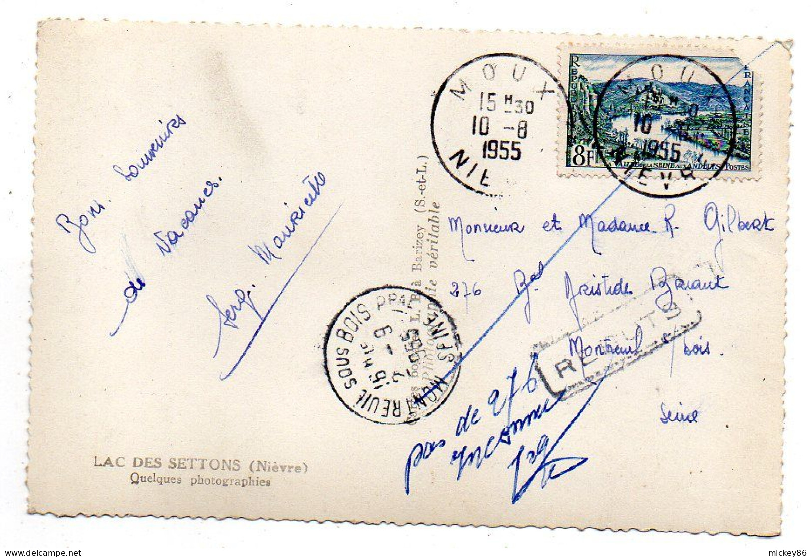 Nièvre -Lac Des Settons --1955-- Multivues  ..timbre... Cachet  MOUX -58 - Montsauche Les Settons