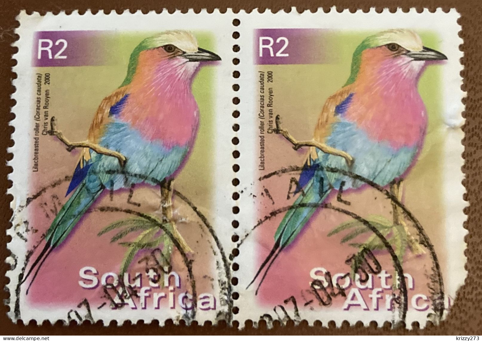 South Africa 2000 Bird Coracias Caudata R2 - Used X2 - Used Stamps