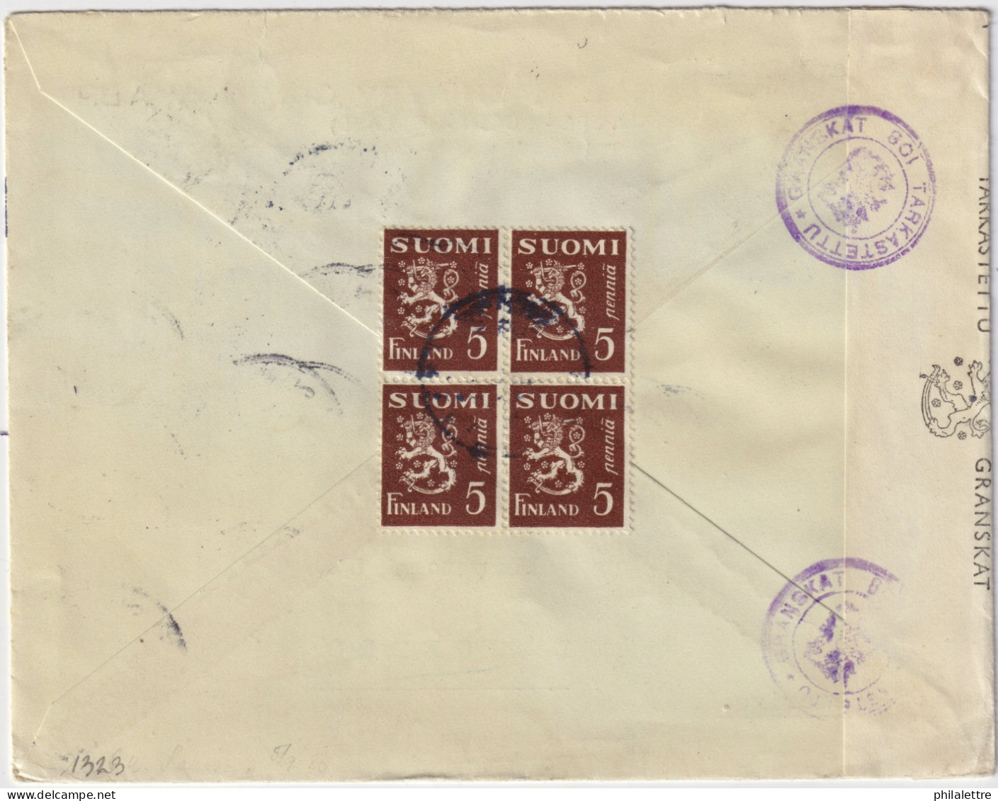 FINLAND - 1945 - Facit F282/5 Red Cross Set On Censored Registered Cover From TAMPERE 1 To LANGEBRO, Sweden - Lettres & Documents