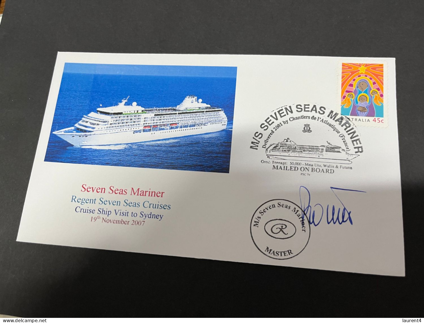 14-7-2023 (2 S 9) Cruise Ship Cover - Seven Seas Mariner (2007) Signed By Captain - 3 Of 10 - Other (Sea)