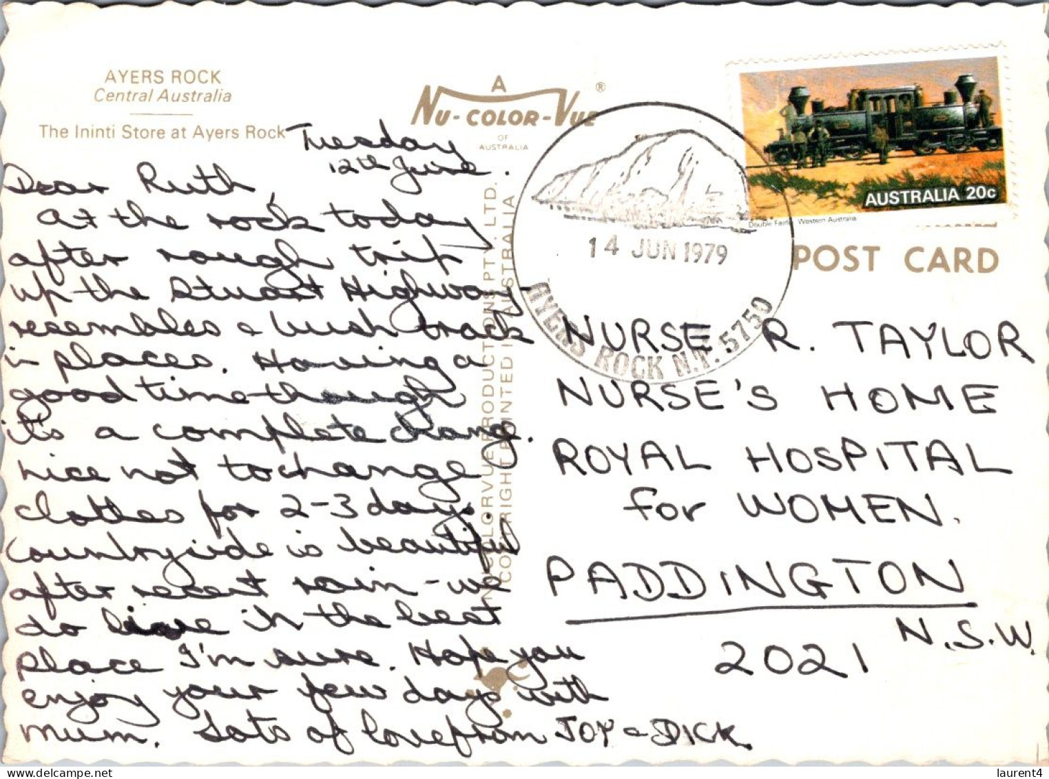 14-7-2023 (2 S 10) Australia - NT - Ayers Rock / Uluru (posted With Train Stamp 1979) + Special Postmark - Uluru & The Olgas