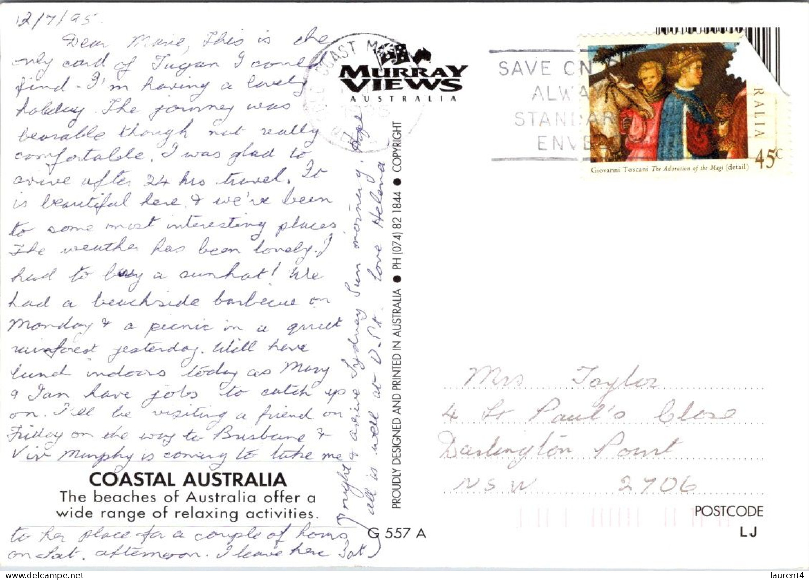 14-7-2023 (2 S 10) Australia - QLD -  Tagun (posted With Christmas Stamp 1995) - Autres & Non Classés