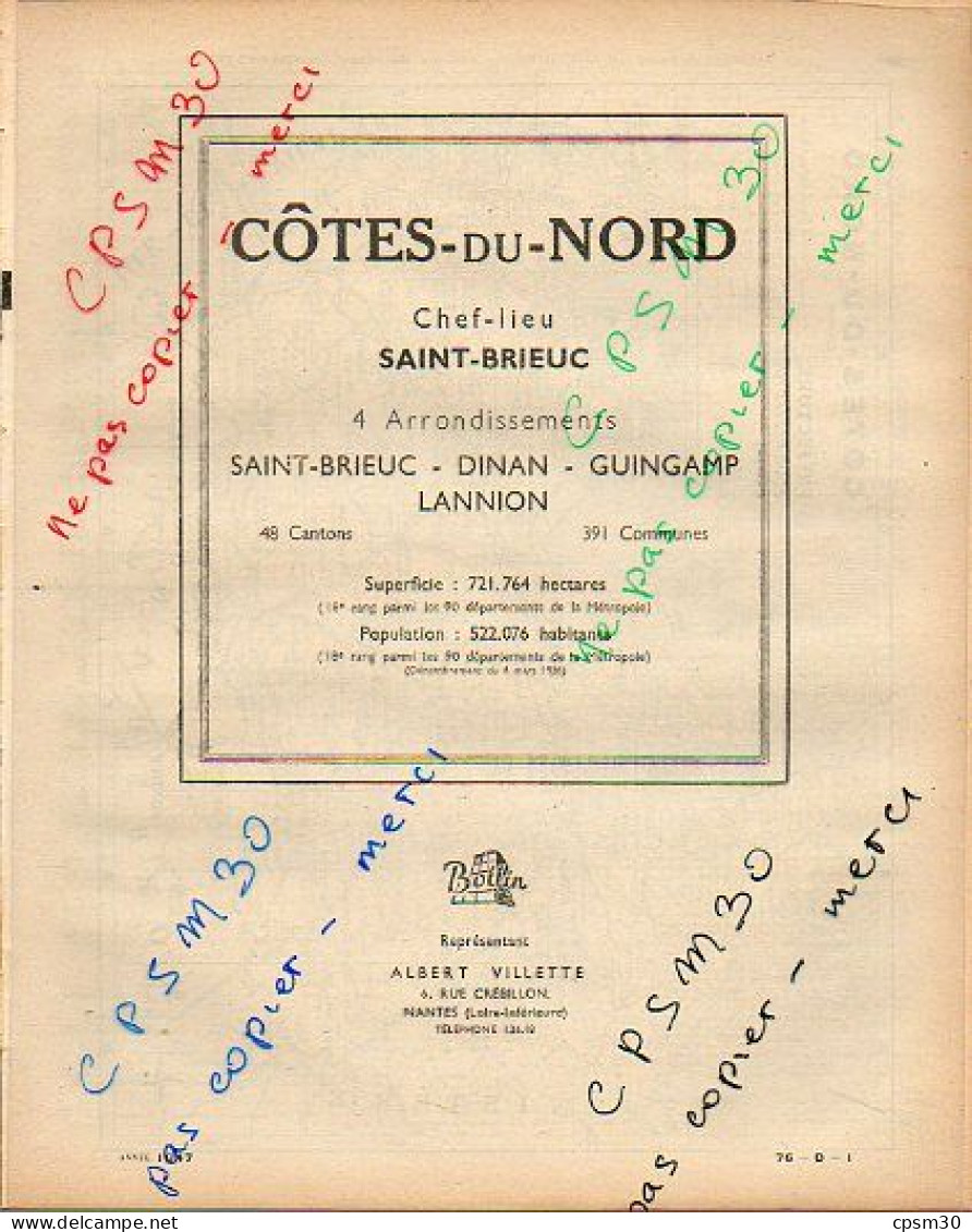 ANNUAIRE - 22 - Département Cotes Du Nord - Année 1947 - édition Didot-Bottin - 98 Pages - Directorios Telefónicos