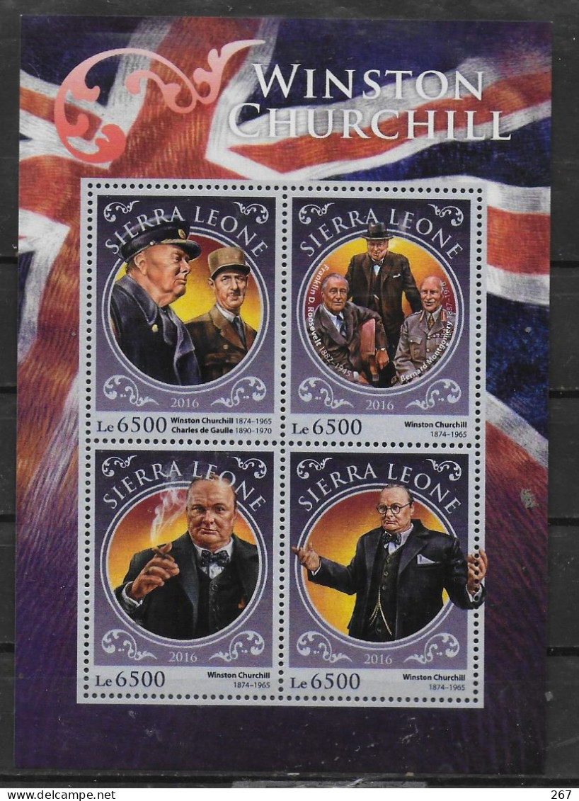 SIERRA LEONE  Feuillet N° 6349/52  * *  ( Cote 22e ) Churchill Nobel Litterature De Gaulle - Sir Winston Churchill