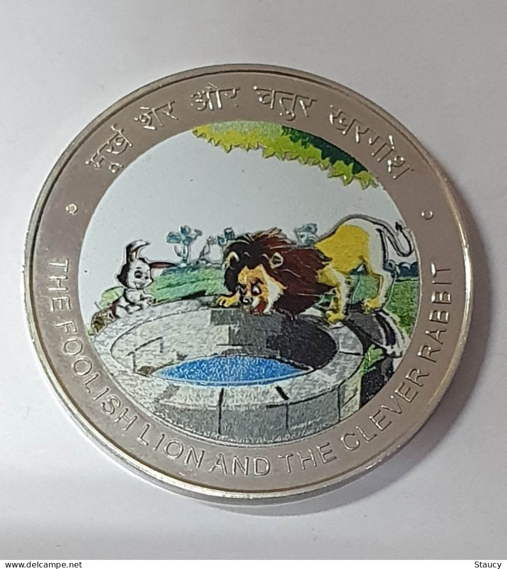 INDIA 2022 The Foolish Lion And The Cleaver Rabbit - PANCHATANTRA SOUVENIR COIN (LION & RABBIT) UNC As Per Scan - Lapins