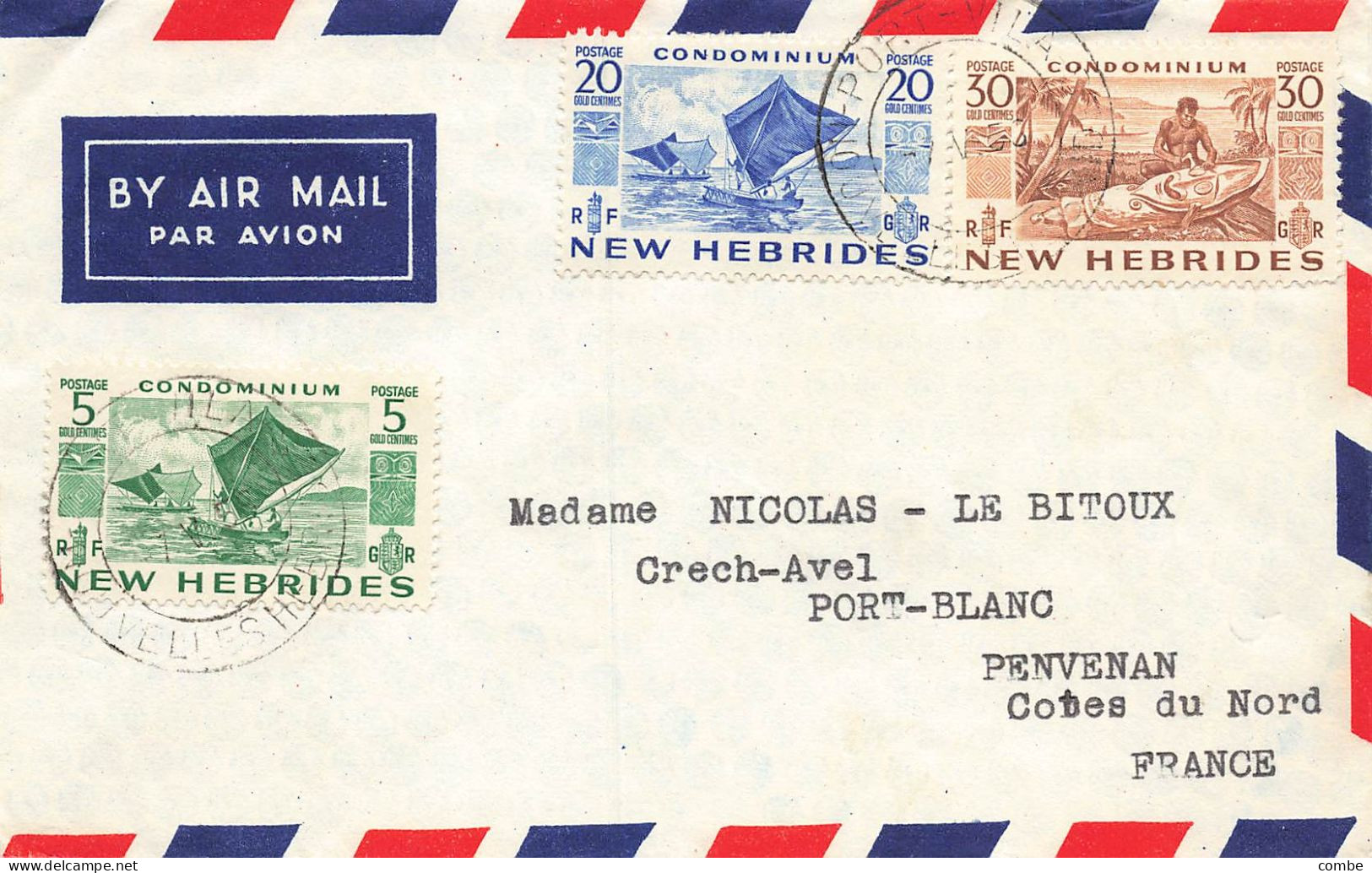 LETTRE. NEW HEBRIDES. 1958. PORT-VILA PAR AVION POUR PORT-BLANC - Covers & Documents