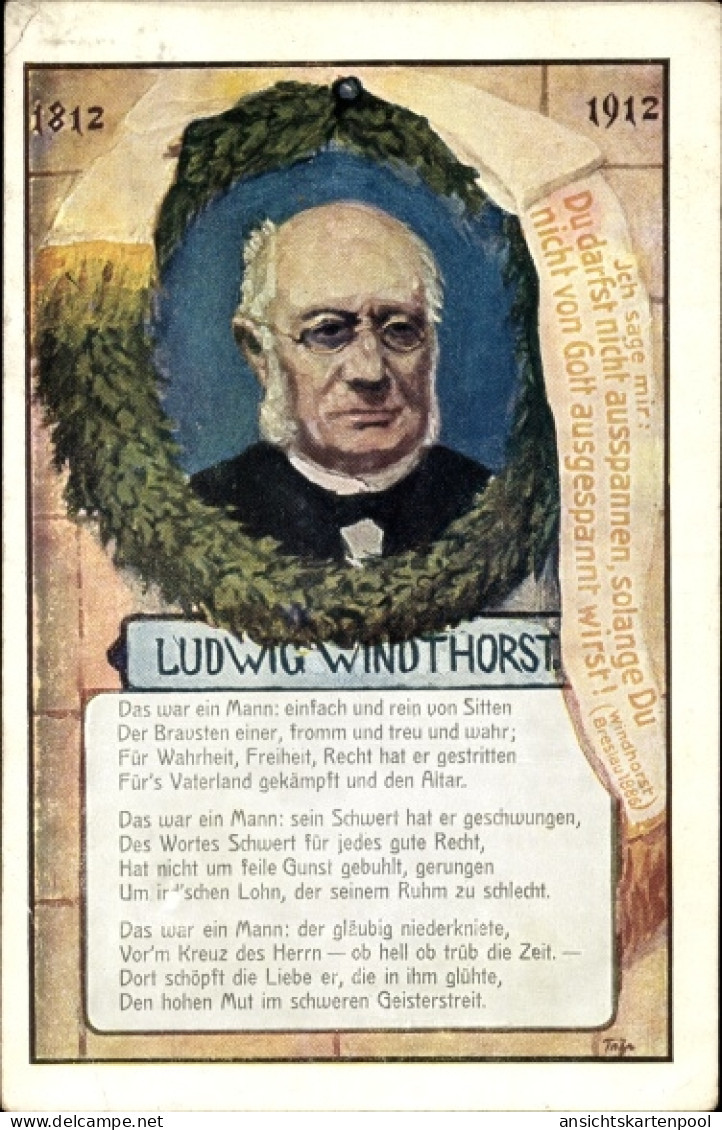 Gedicht Artiste CPA Ludwig Johann Ferdinand Gustav Windthorst, Thron Und Altar, Zentrumspartei - Personnages