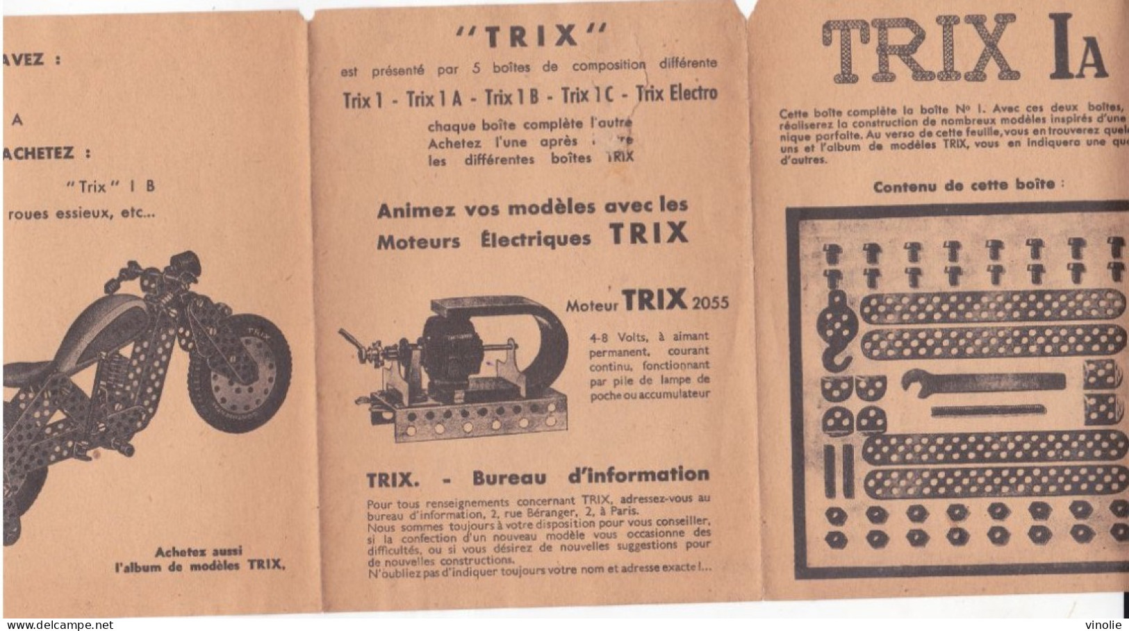 PIE-T-GF-BRA-23-815 : FEUILLET  DU JEU DE CONSTRUCTION TRIX.  ILLUSTRE. AVION. TOUR EIFFEL. MOTO - Autres & Non Classés