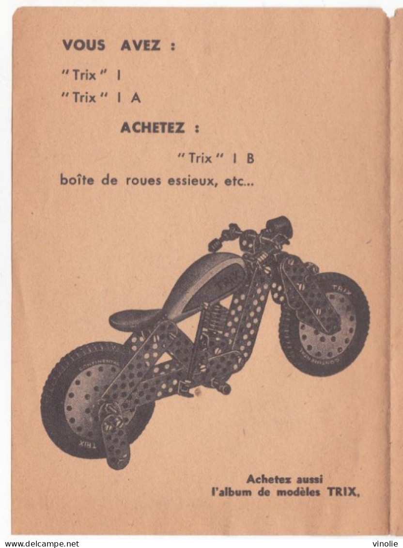 PIE-T-GF-BRA-23-815 : FEUILLET  DU JEU DE CONSTRUCTION TRIX.  ILLUSTRE. AVION. TOUR EIFFEL. MOTO - Altri & Non Classificati