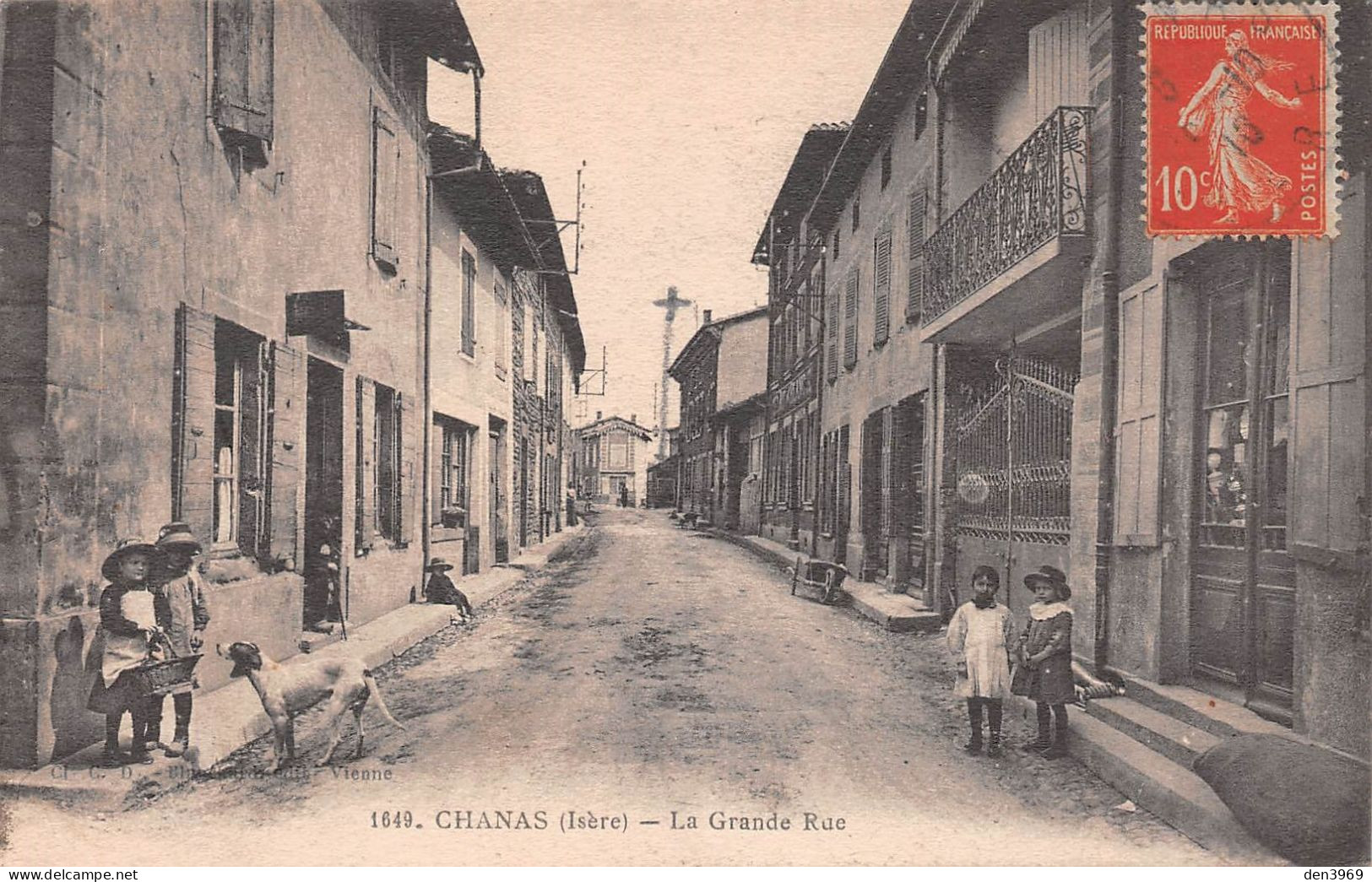 CHANAS (Isère) - La Grande Rue - Voyagé 191? (2 Scans) Ollagnier, 14 Rue Basse-Combalot, Lyon - Chanas