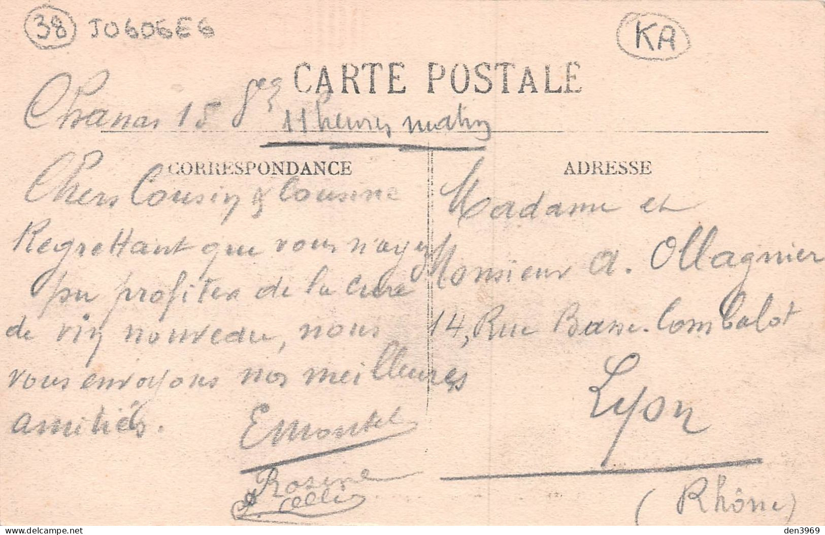 CHANAS (Isère) - La Grande Rue - Voyagé 191? (2 Scans) Ollagnier, 14 Rue Basse-Combalot, Lyon - Chanas