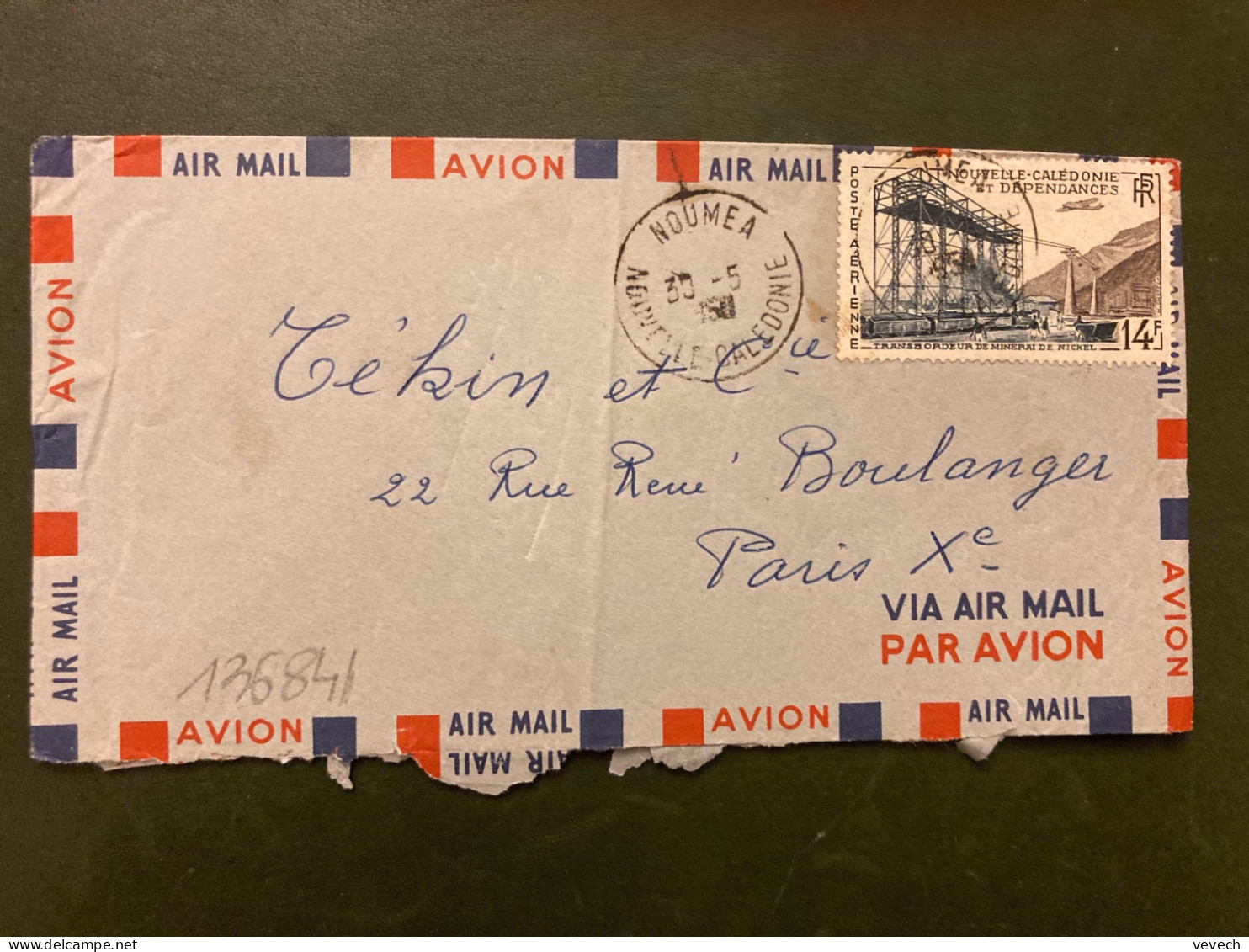 LETTRE Par Avion Pour La FRANCE TP TRANSBORDEUR DE MINERAI DE NICKEL 14F OBL.30-5 1950 NOUMEA - Covers & Documents
