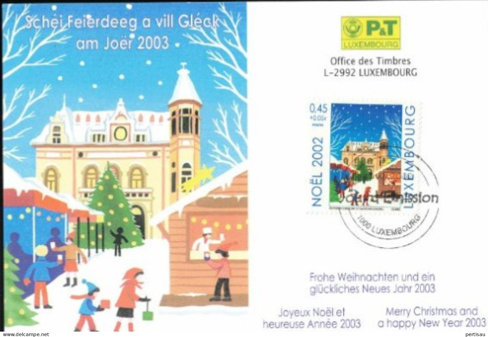 Wenskaart Joyeux Noel Et Bonne Annee 2003 Speciale Afstempeling 2002 - Cartes Commémoratives