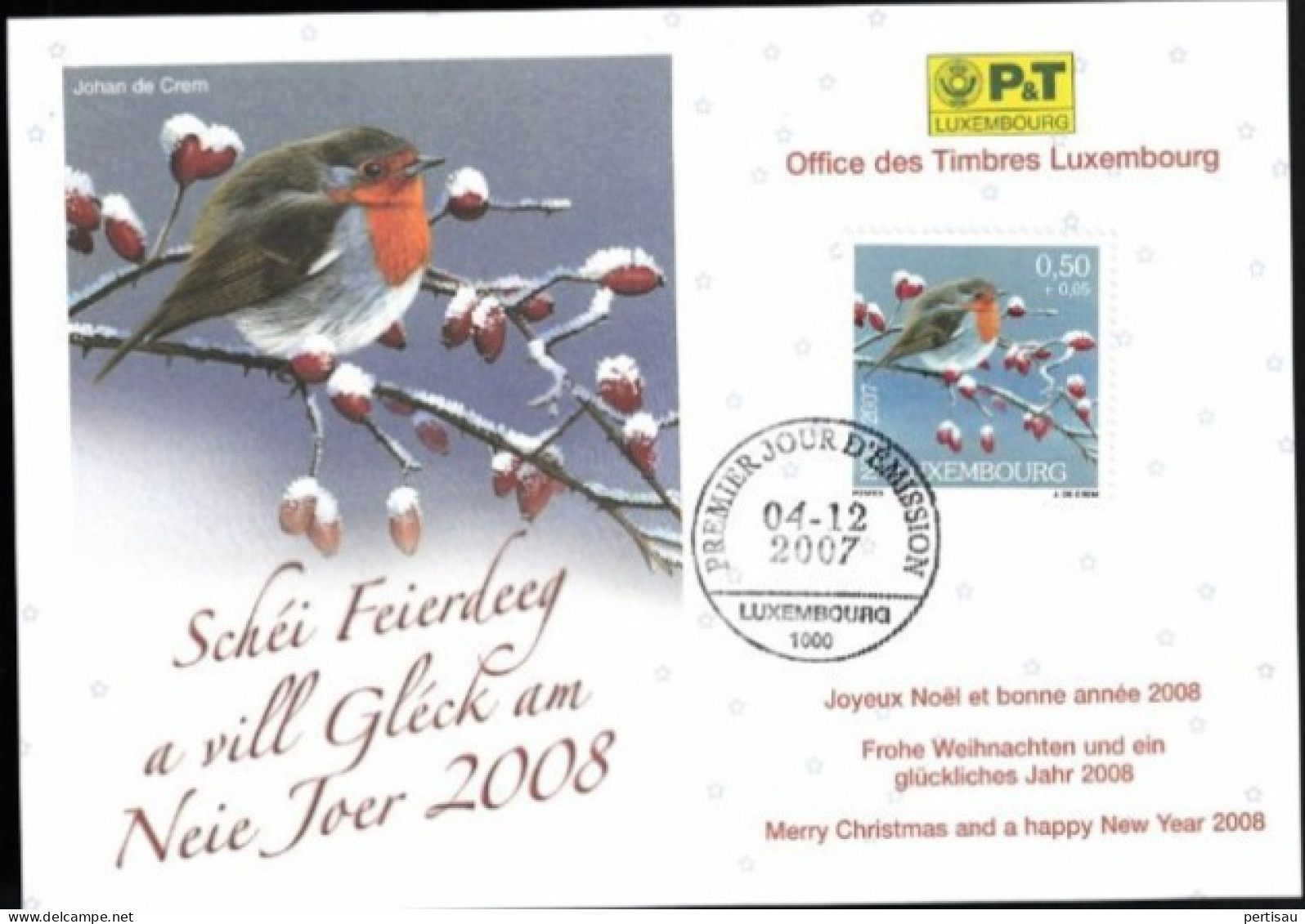 Wenskaart Joyeux Noel Et Bonne Annee 2008 Speciale Afstempeling 2007 - Cartes Commémoratives