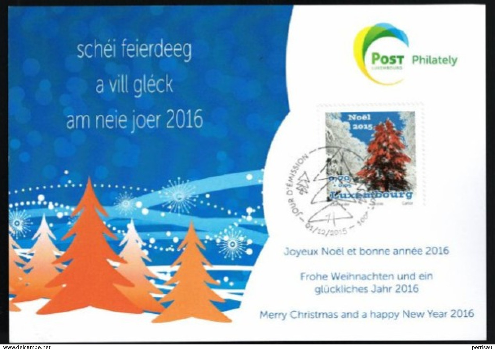 Wenskaart Joyeux Noel Et Bonne Annee 2016 Speciale Afstempeling 2015 - Commemoration Cards