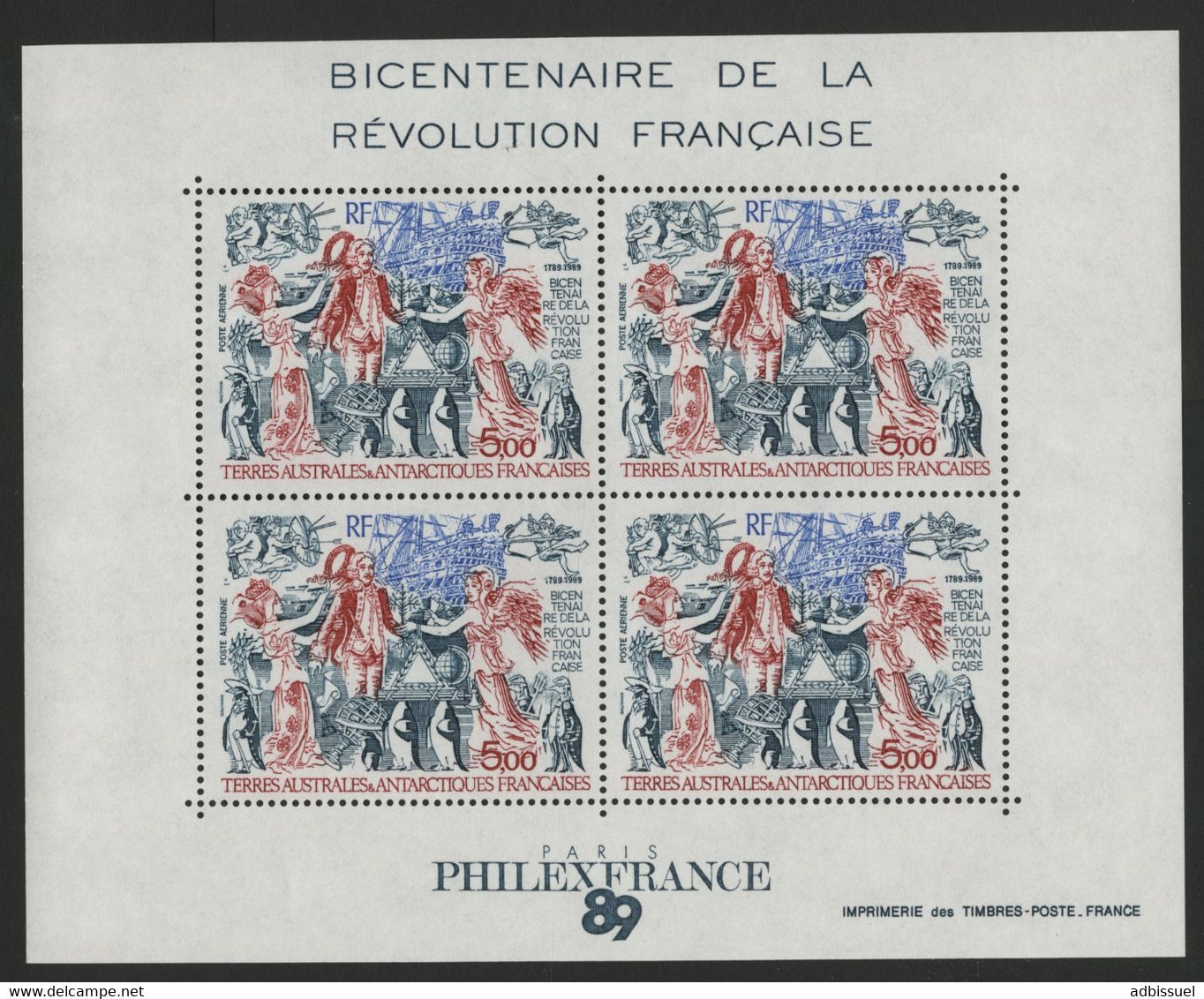 TAAF Bloc Feuillet N° 1 PHILEXFRANCE 89 Bicentenaire Révolution (PA N° 108) Neuf ** (MNH). Qualité TB - Blocks & Kleinbögen