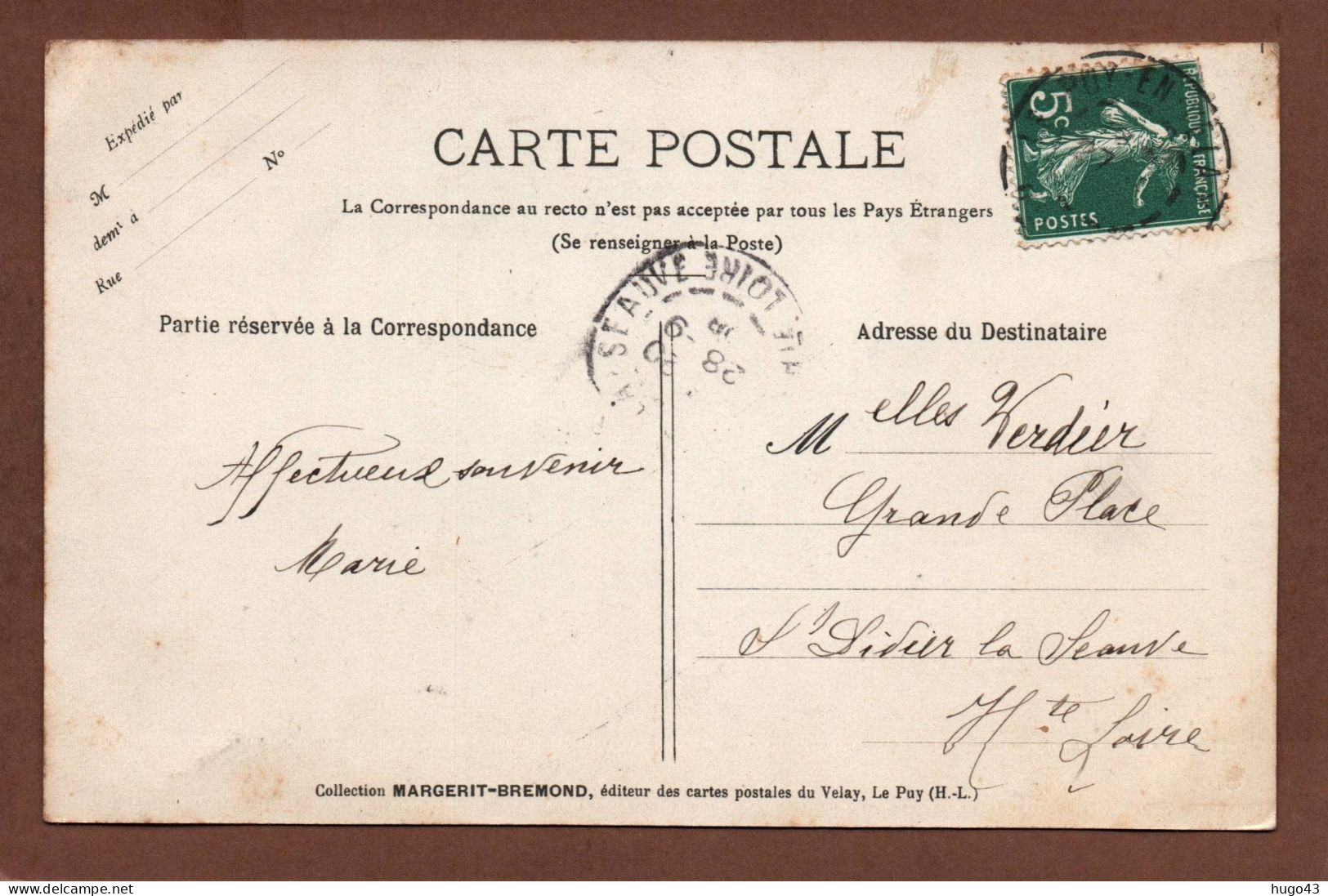 (RECTO / VERSO) ENVIRONS DE SOLIGNAC - LA CASCADE DE LA BAUME EN 1908 - N° 1166 - CPA - Solignac Sur Loire