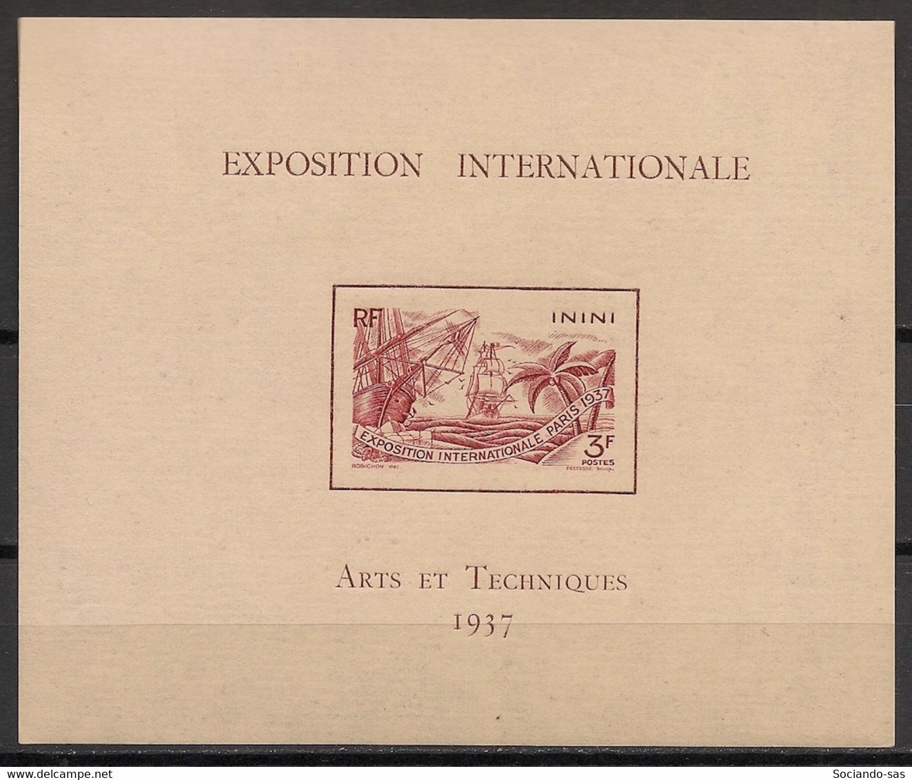 ININI - 1937 - Bloc Feuillet BF N°Yv. 1 - Exposition Internationale - Neuf Luxe ** / MNH / Postfrisch - Ungebraucht